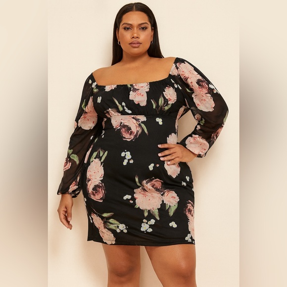 SHEIN Black Floral Long Sleeve Dress - Picture 1 of 5